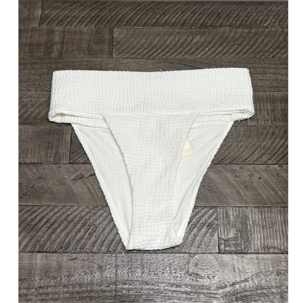 Aerie White High Cut Cheeky Bikini Bottoms Textured Waffle Pique Size L NWT